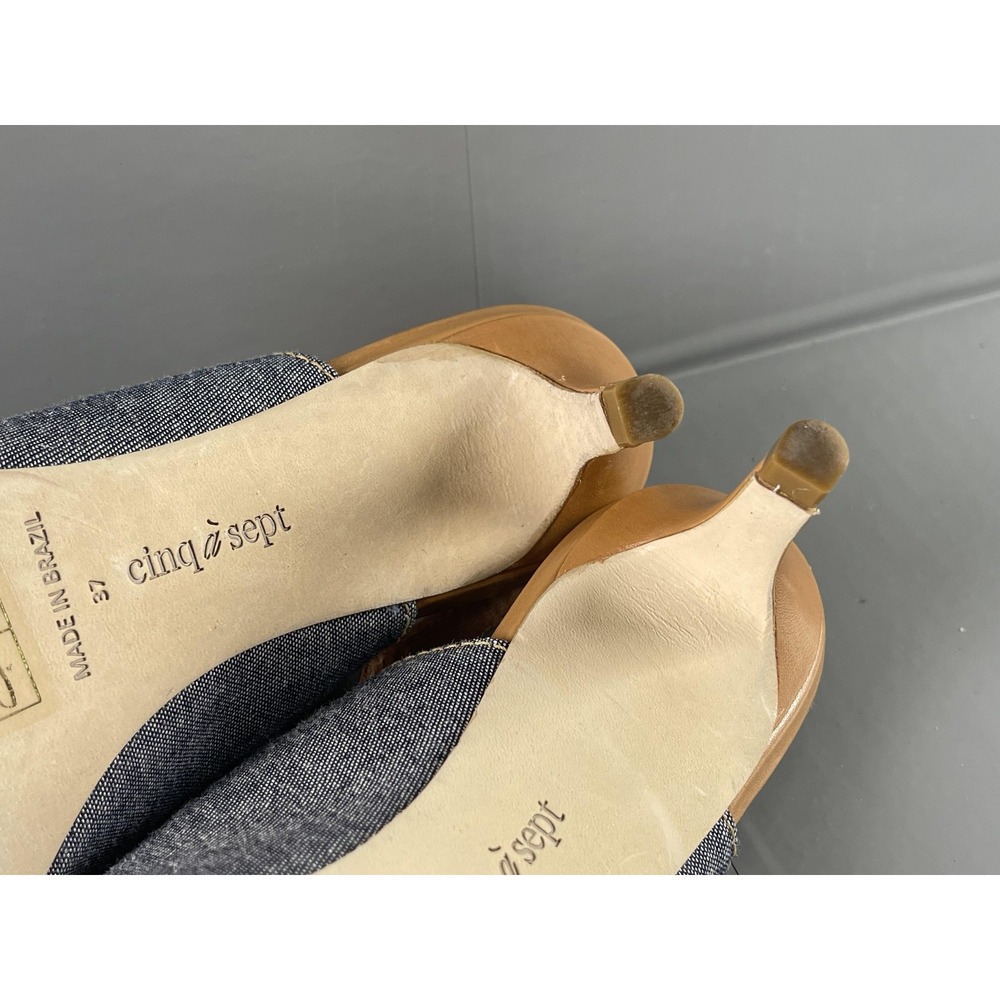 Cinq a Sept Shoes Womens Size 37 Blue Denim Slingback Pointed Toe Kitten Heels - Picture 8 of 14